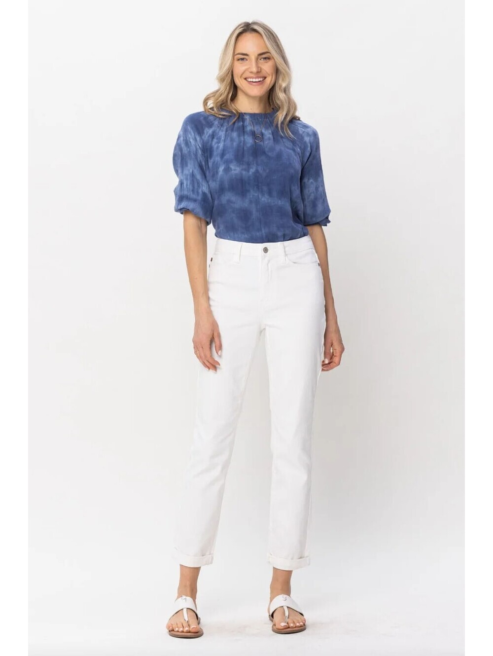 *NEW* Judy Blue Double Cuff White Boyfriend Jeans